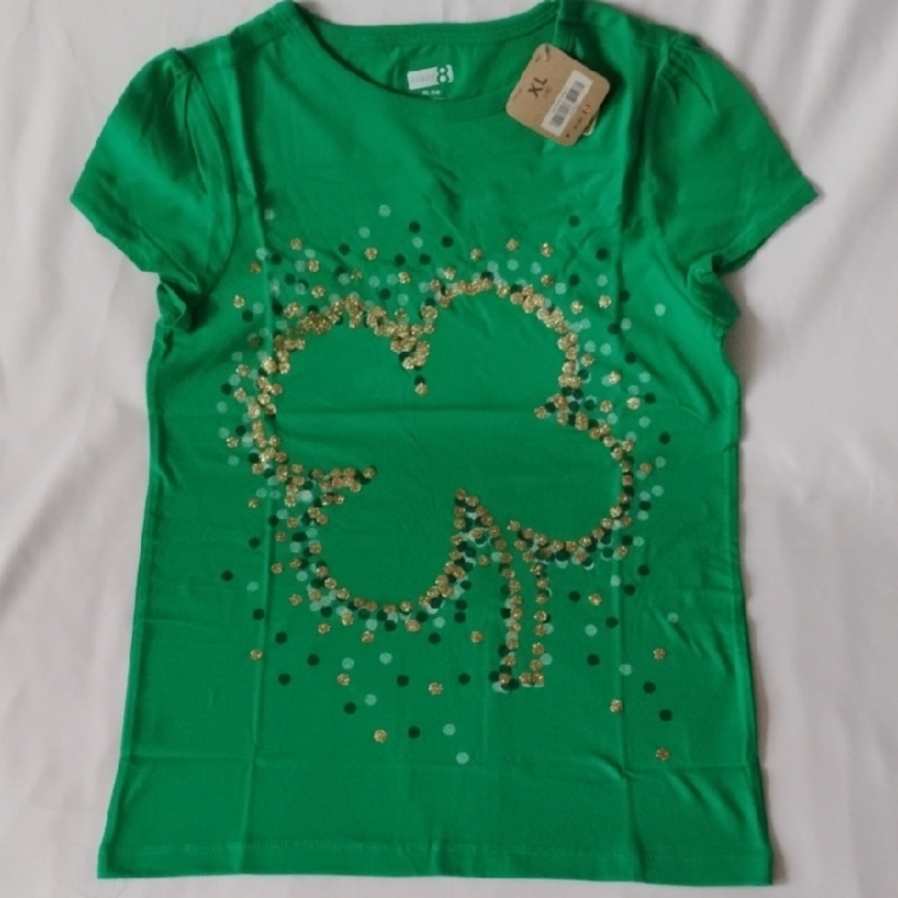 Crazy 8 Green Tee with Gold Shamrock